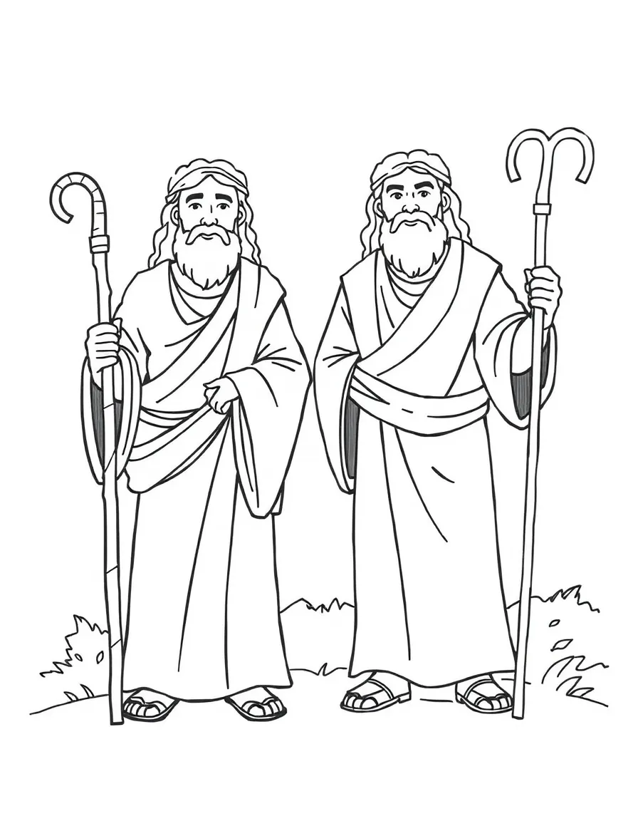 Moses and Aaron, with their staffs.
