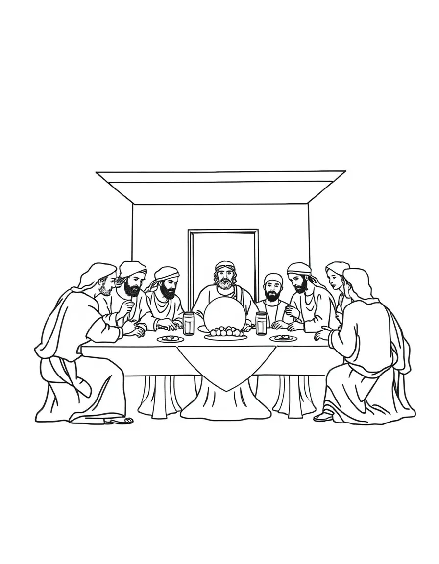 The Last Supper, with disciples gathered around.