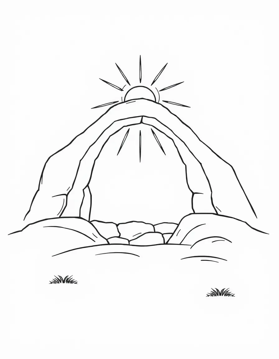 The empty tomb, with a bright morning sun.