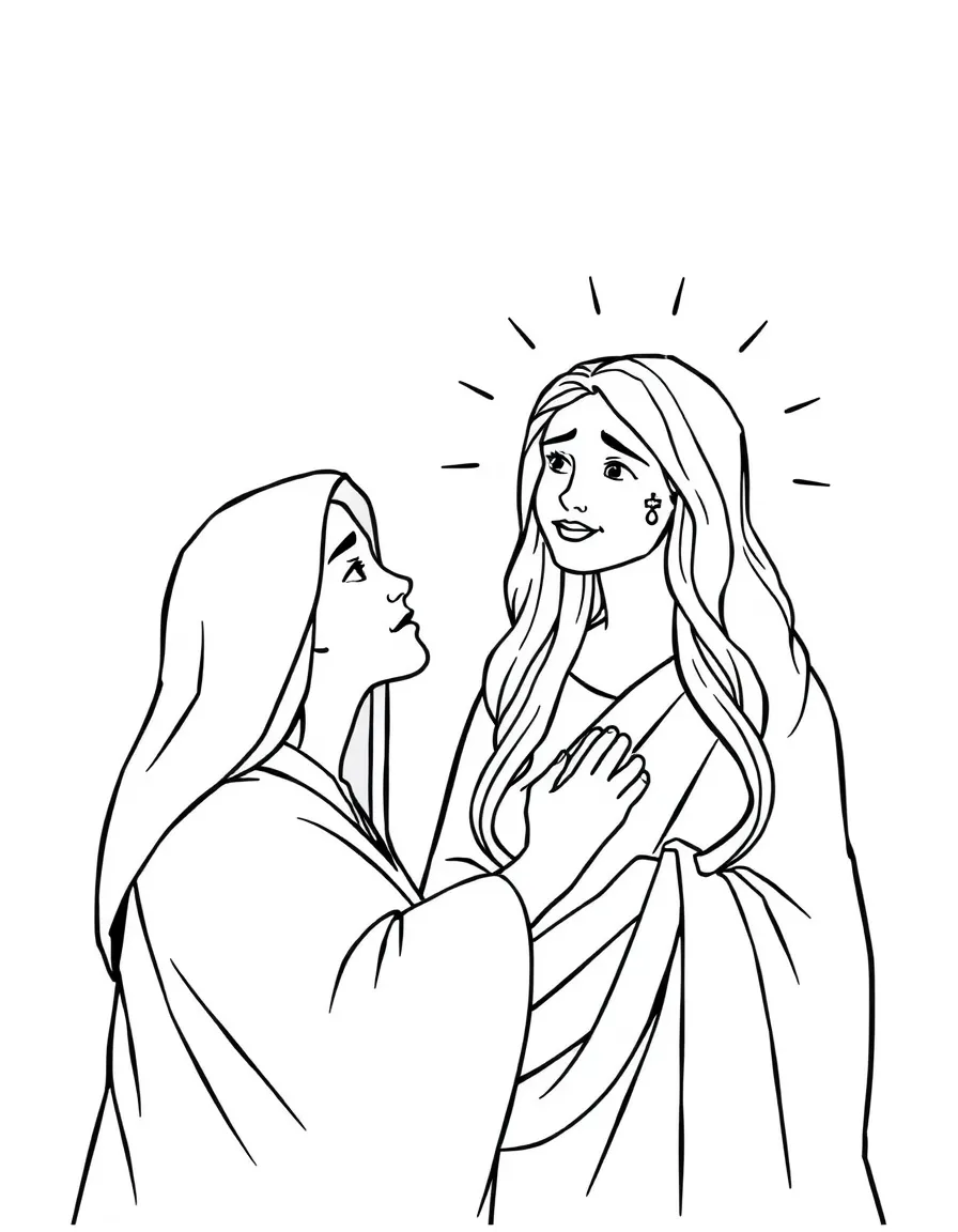 Mary Magdalene seeing Jesus, with a happy tear.