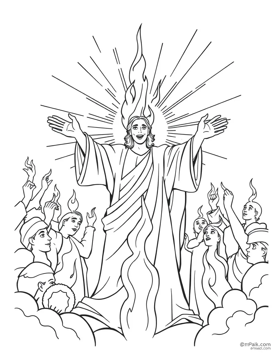 Holy Spirit at Pentecost, with fire and joy.