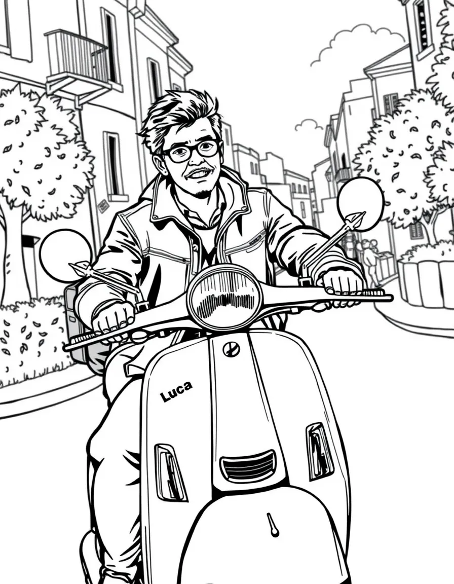 (Luca, movie) Ercole riding his Vespa.