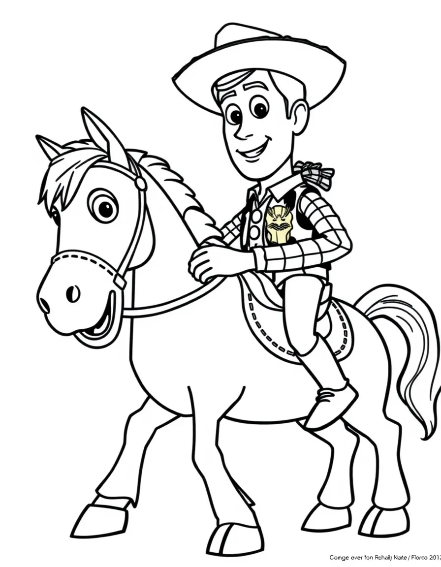 (Toy Story characters) Woody riding his horse Buster.