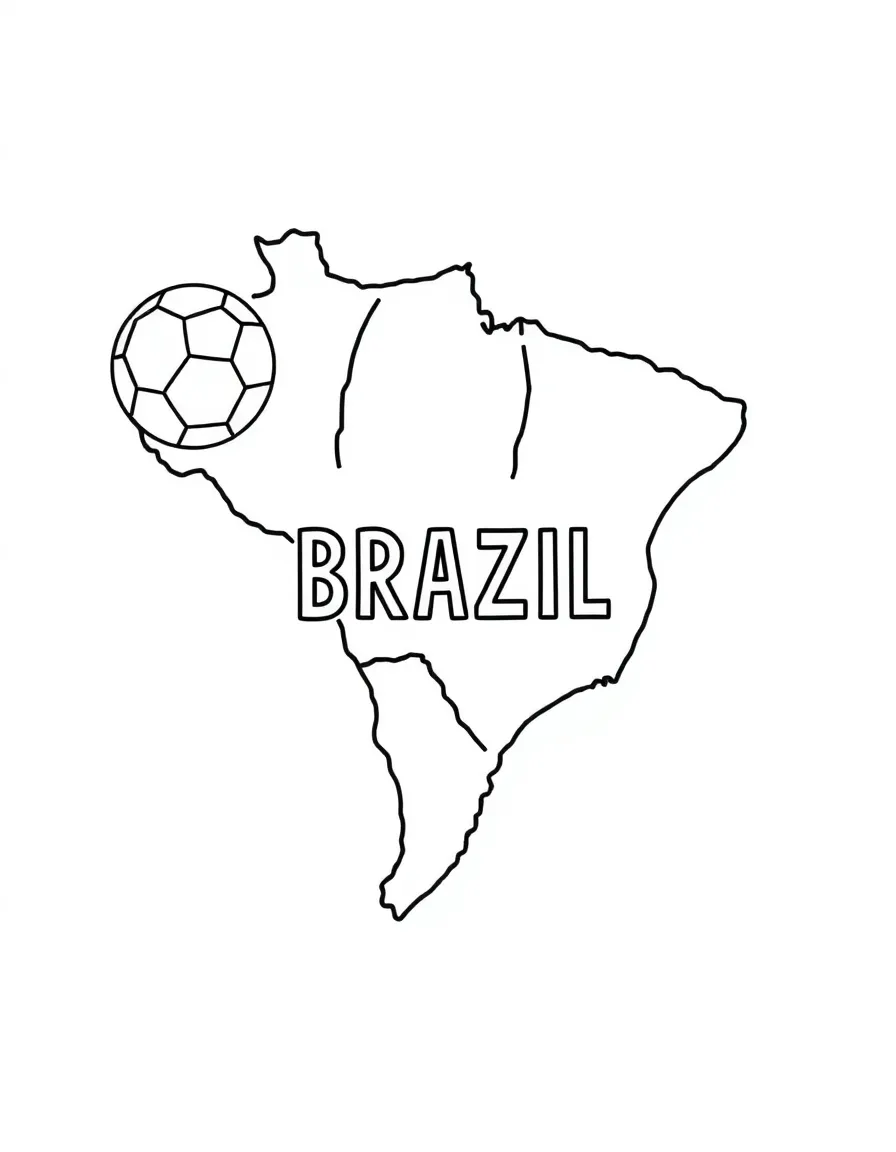 A simple outline map of Brazil with a soccer ball and the word "BRAZIL".
