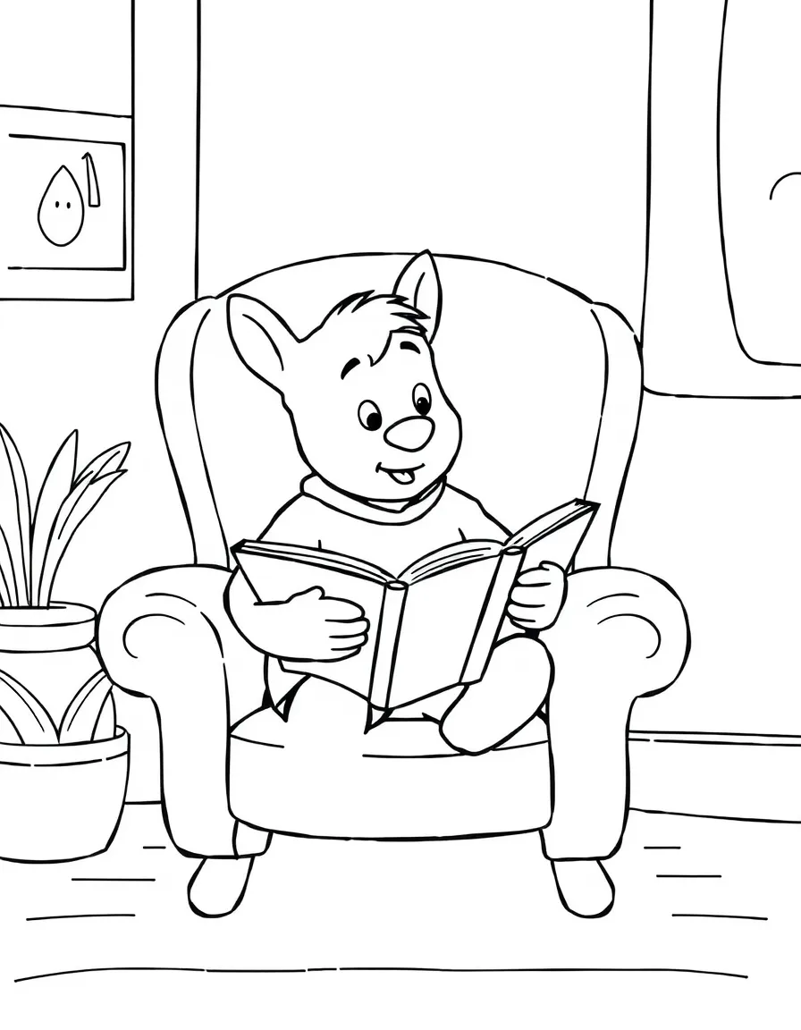 (Arthur TV series) Arthur reading a book on his favorite chair.