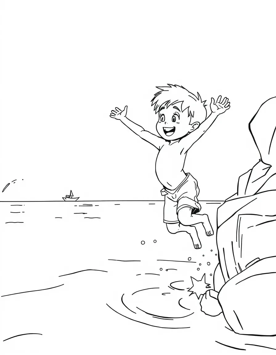 (Luca, movie) Alberto jumping into the water.