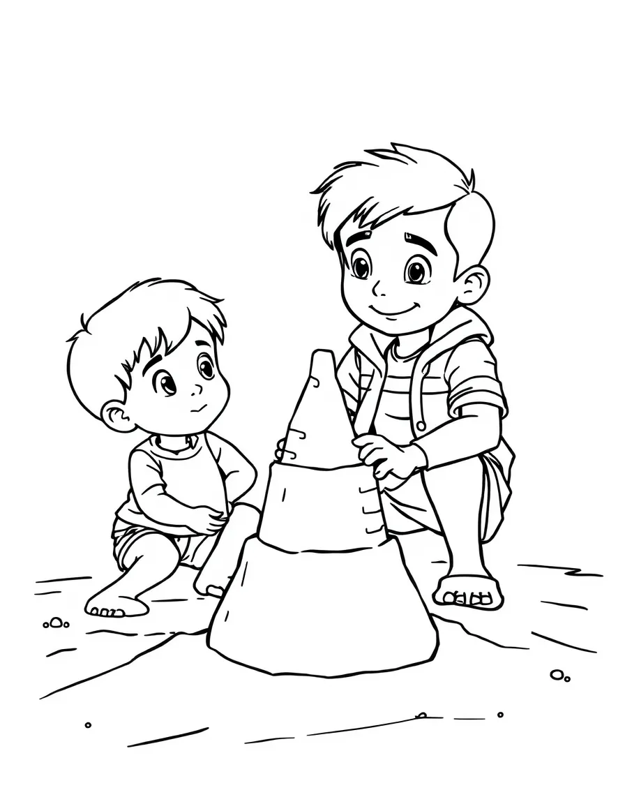 (Luca, movie) Luca and Alberto building a sandcastle.
