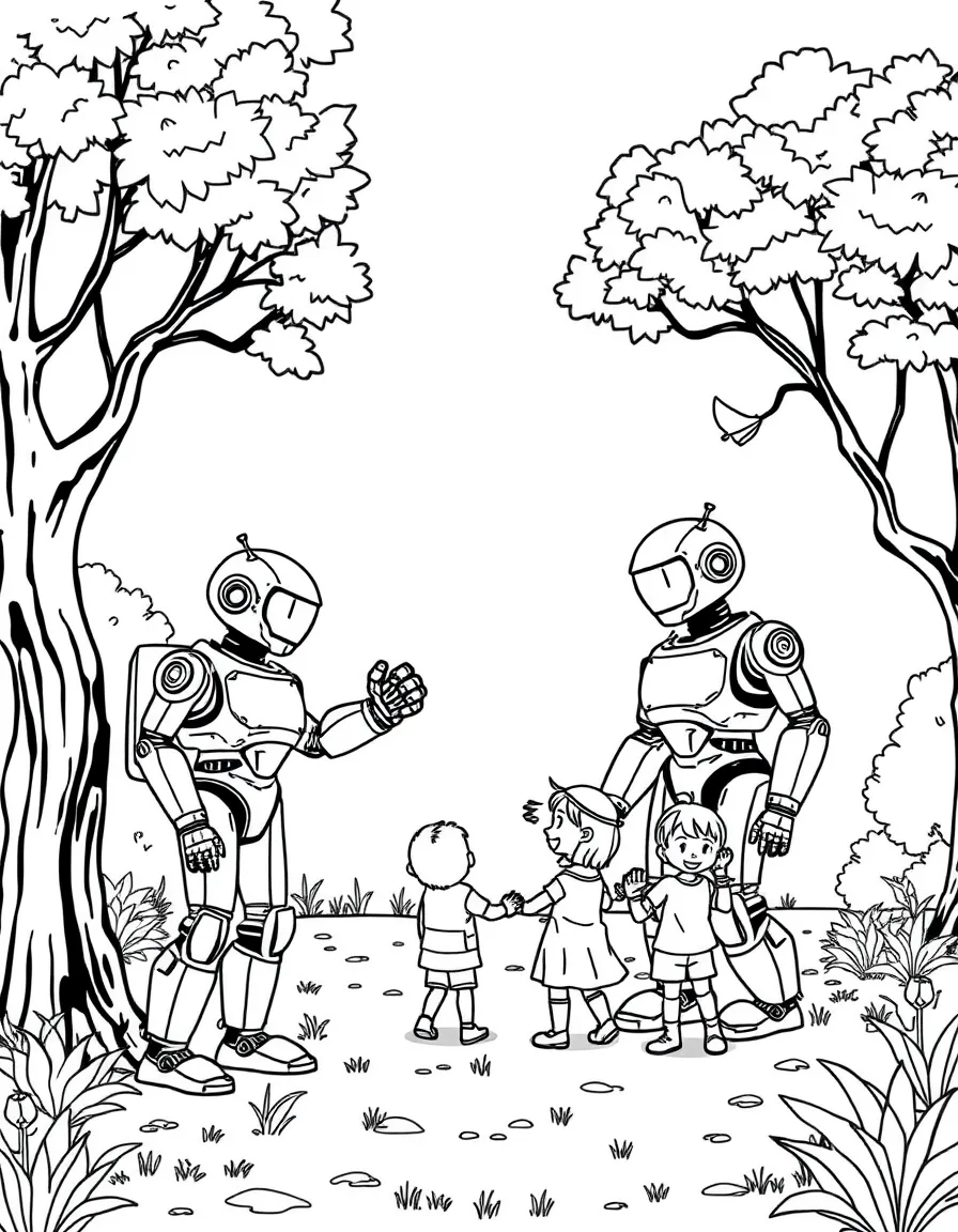 (future) Robots playing in a park with kids.