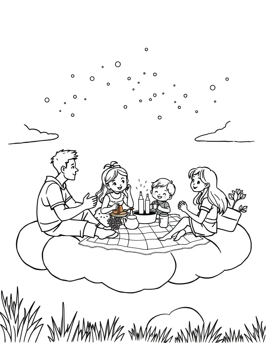 (future) A family having a picnic on a cloud.