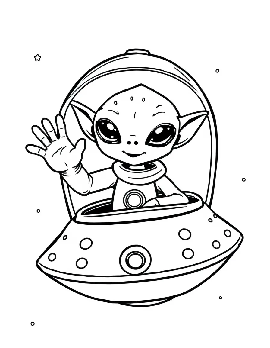 (future) A friendly alien waving from a spaceship.