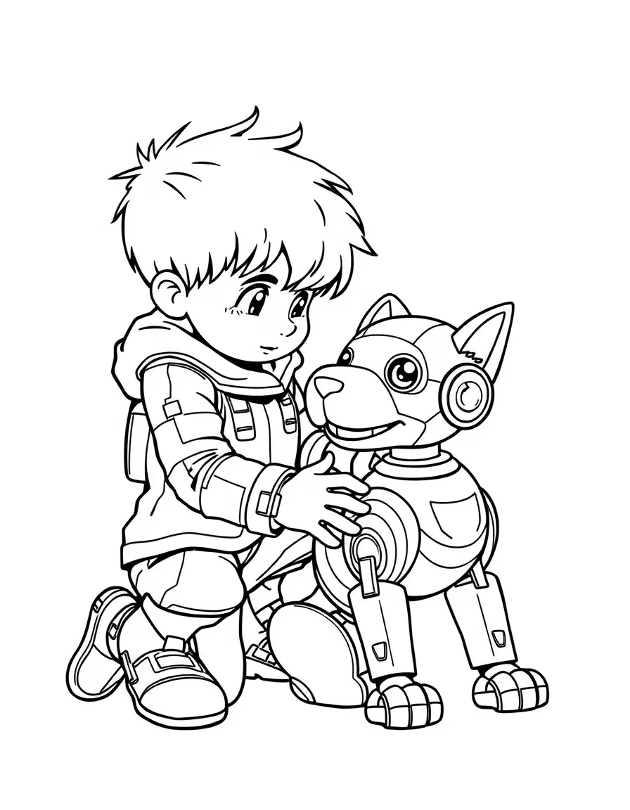 (future) A boy playing with a robot dog.