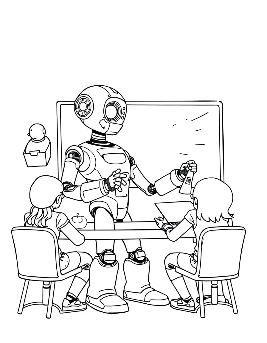 (future) A robot teaching a class.