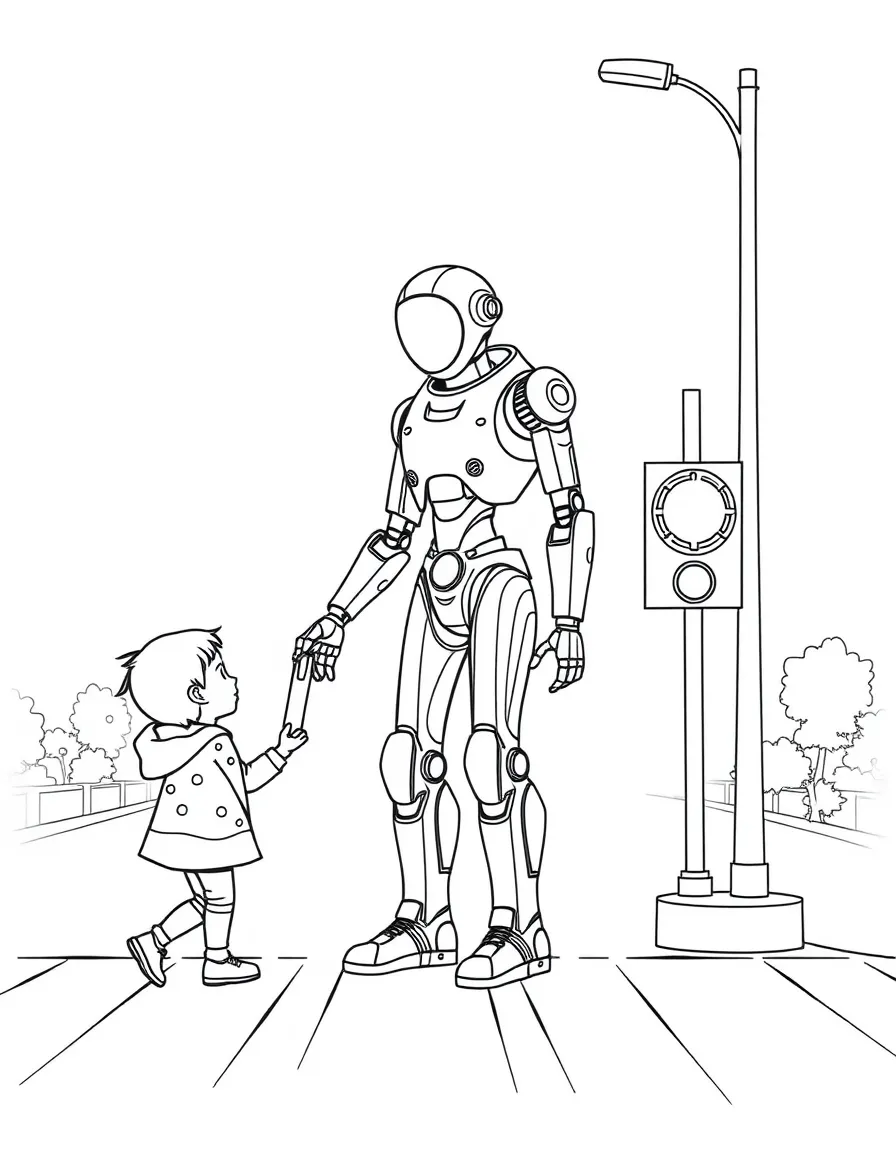 (future) A robot helping a child cross the street.