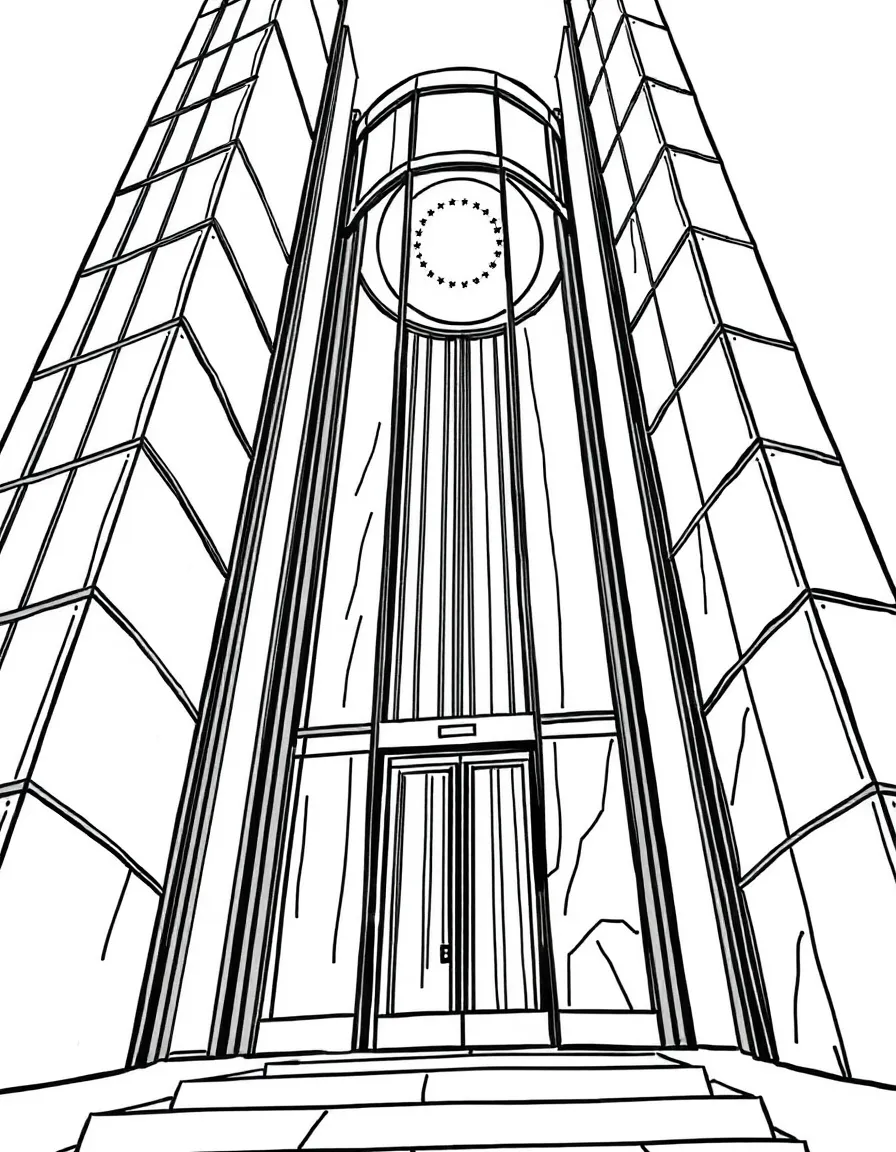 (future) A transparent elevator going up a tall building.