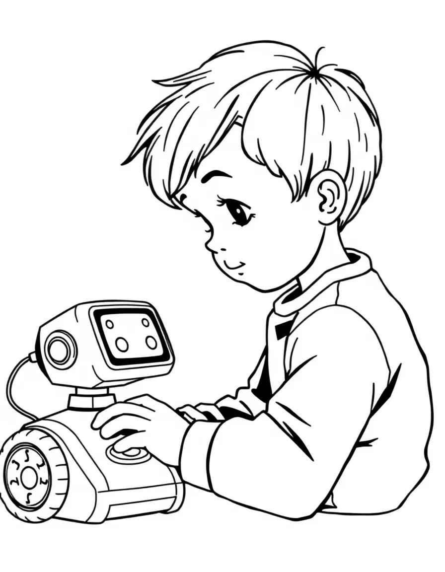 (future) A child playing with a programmable toy.