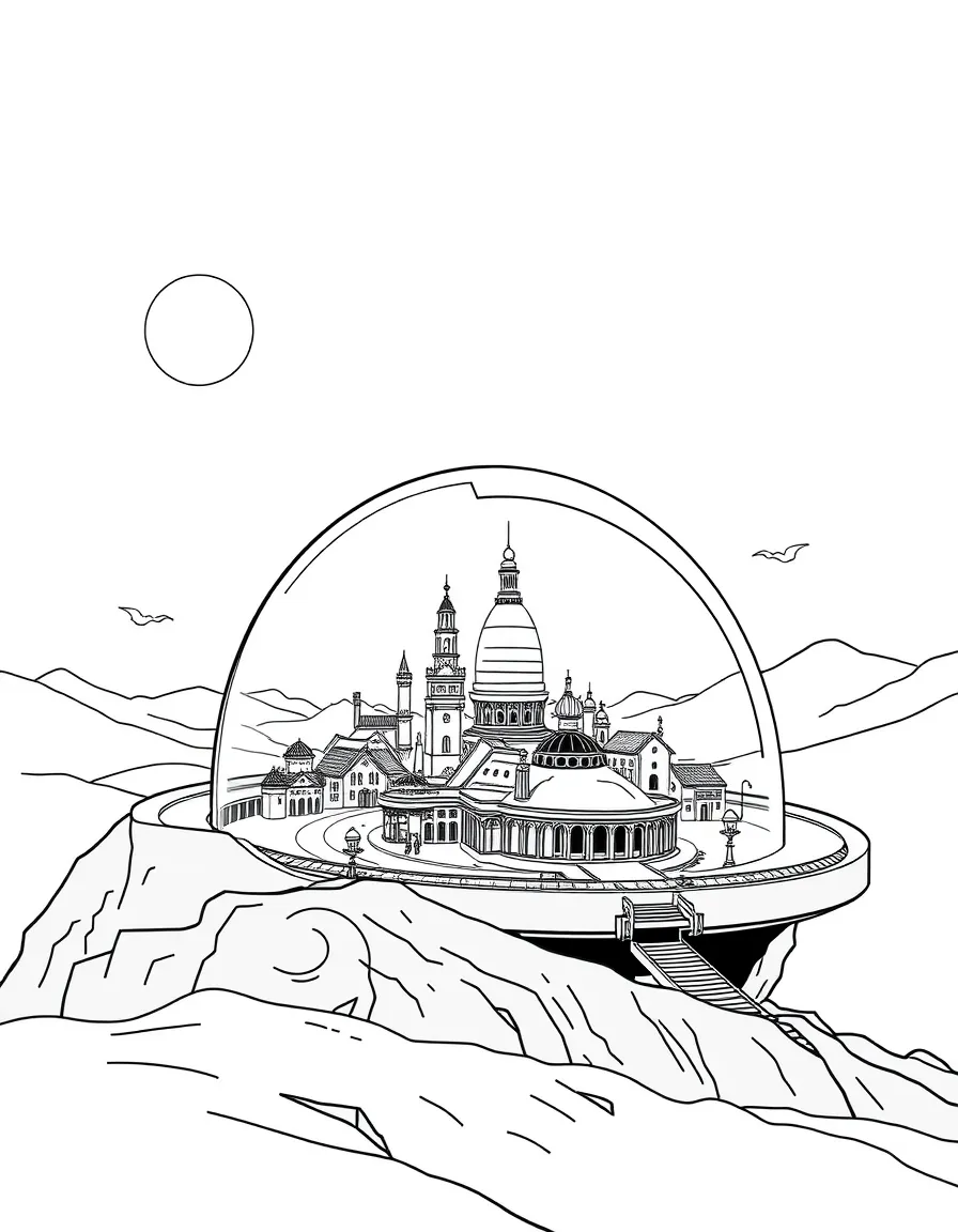 (future) A transparent dome protecting a futuristic town.