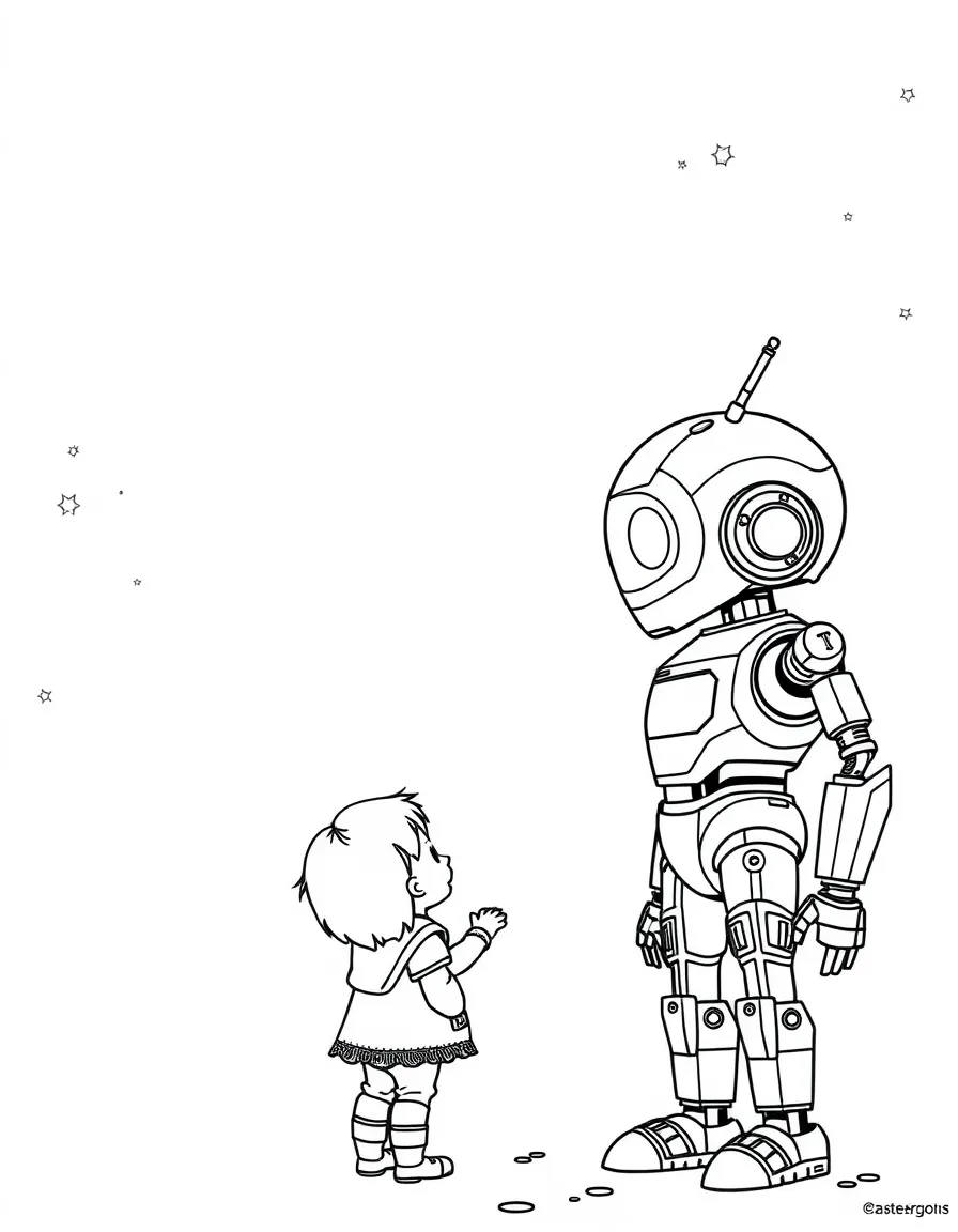 (future) A child talking to a wise old robot.