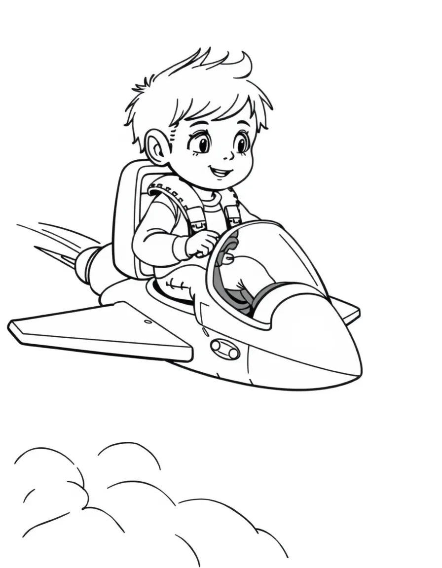 (future) A child riding a personal jet.