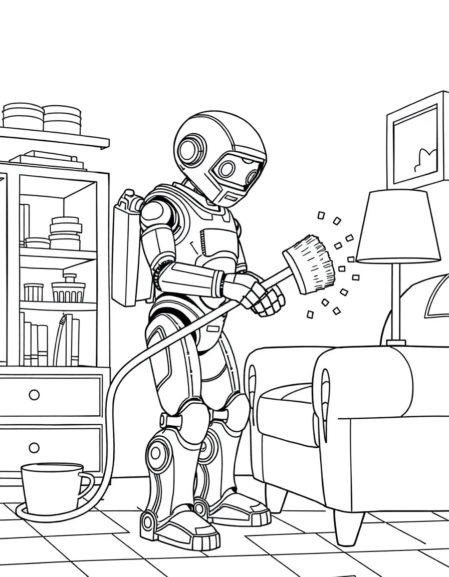 (future) A robot dusting furniture.