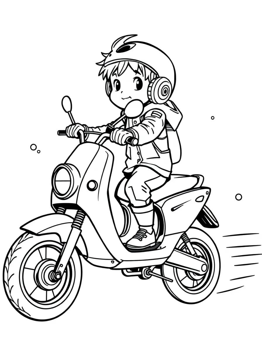(future) A child riding a flying scooter.