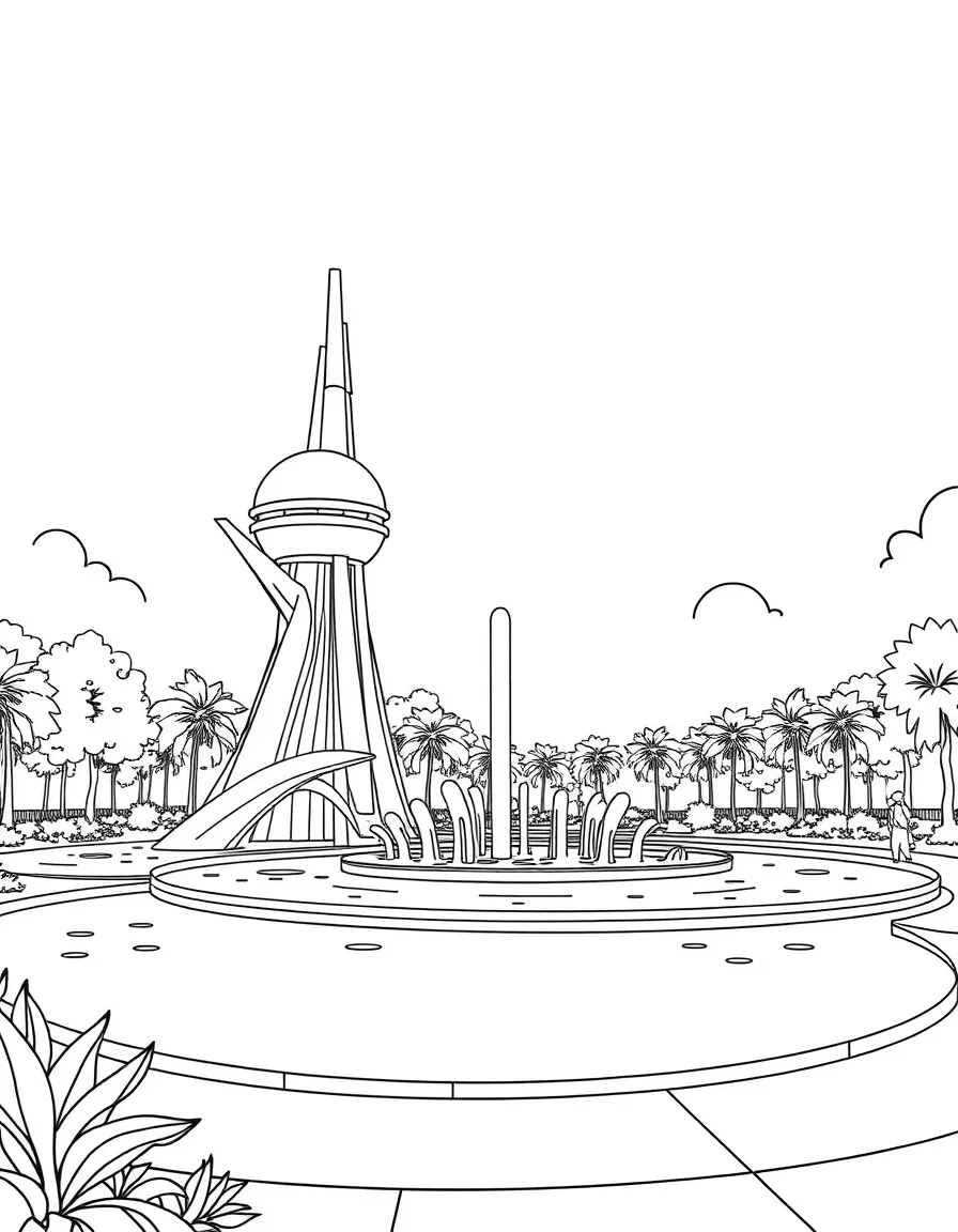 (future) A futuristic park with interactive water features.