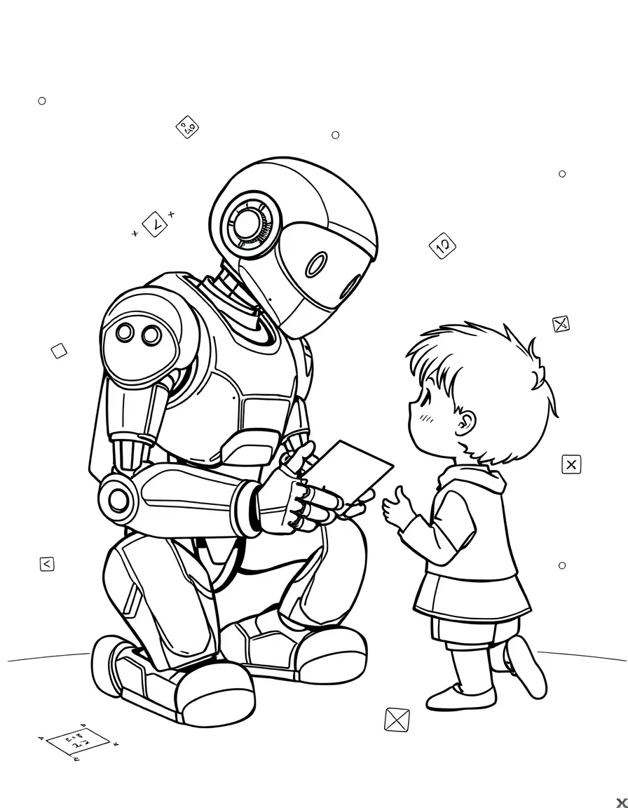 (future) A robot helping a child learn math.