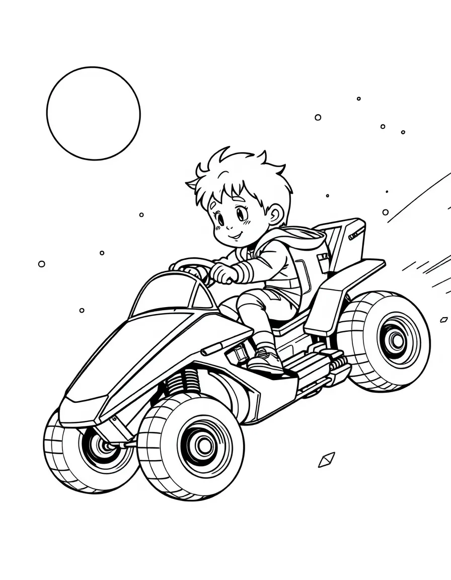 (future) A child riding a flying car.