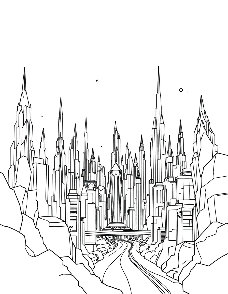 (future) A city with buildings that look like crystals.
