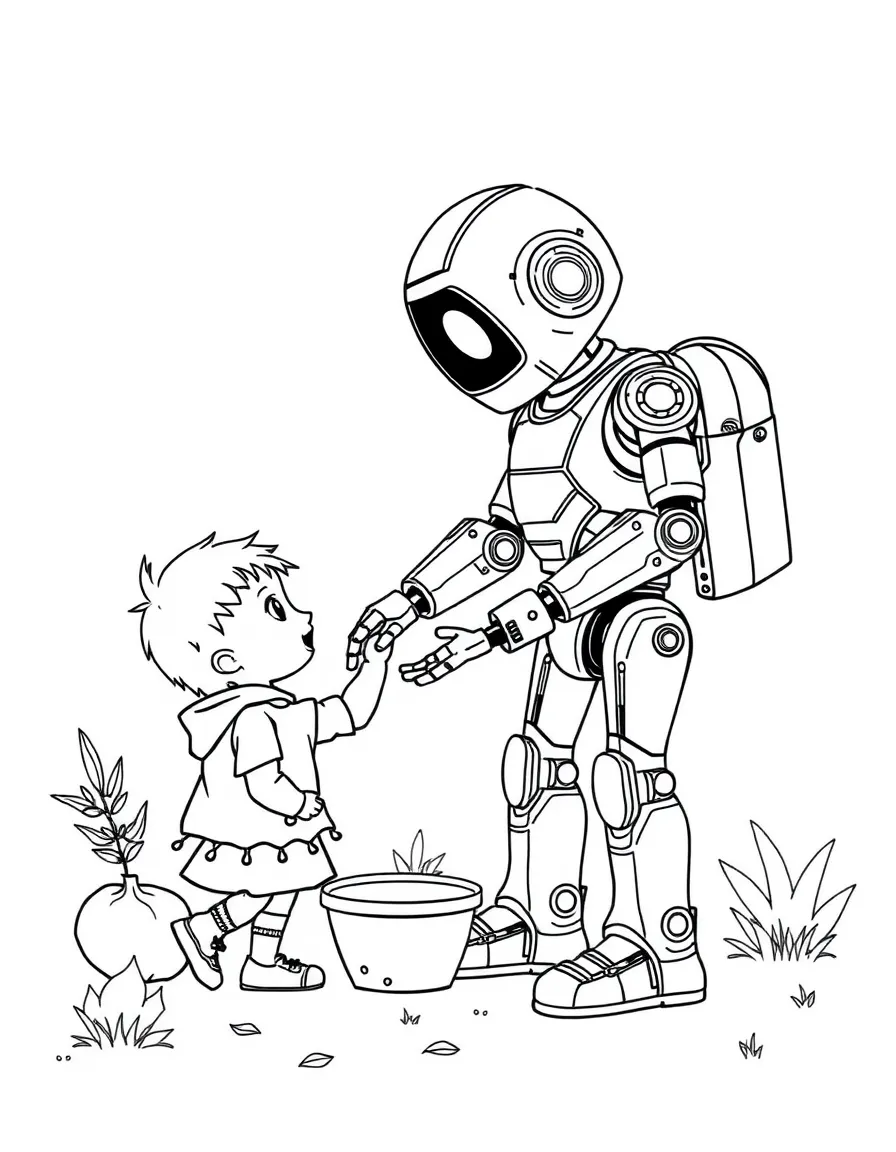 (future) A robot helping a child with their chores.