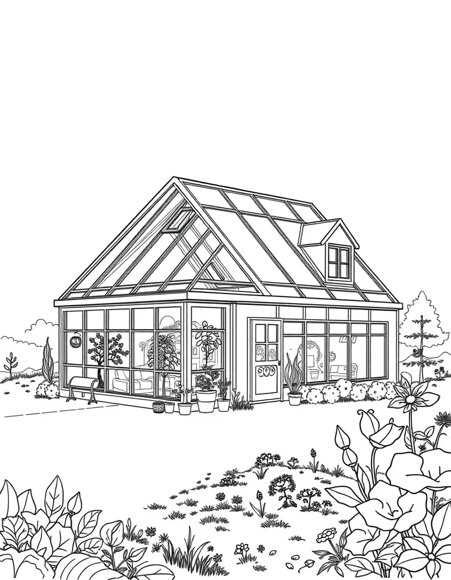 (future) A house with an integrated greenhouse.