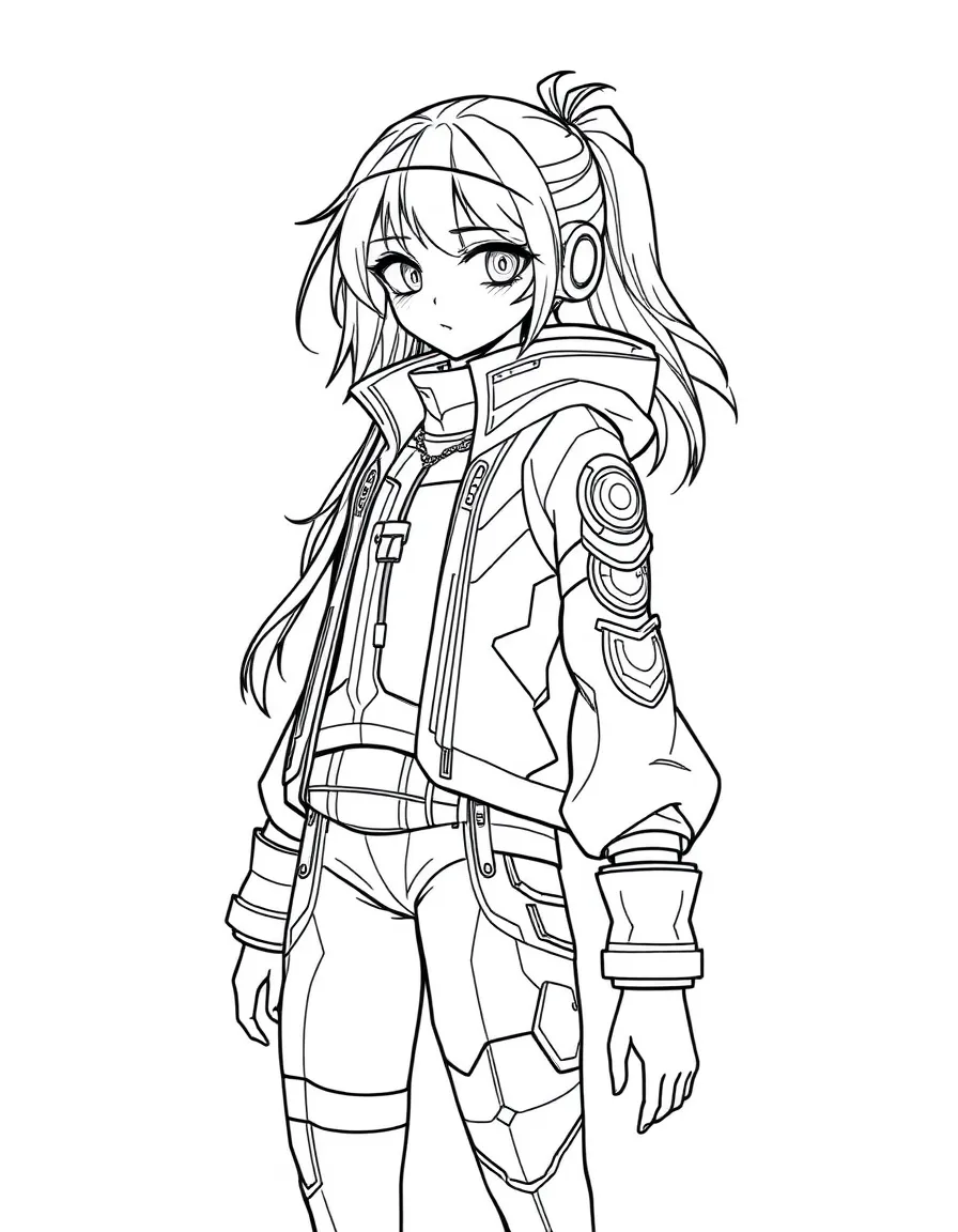 (future) A girl with futuristic clothes that change patterns.