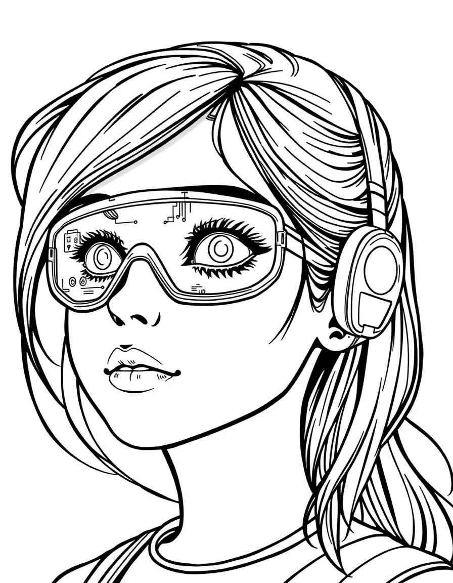 (future) A girl with futuristic contact lenses that show information.