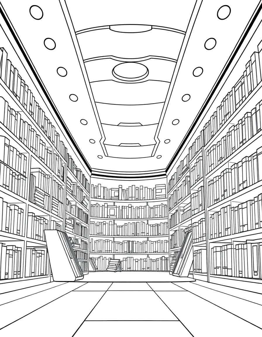 (future) A futuristic library with talking books.