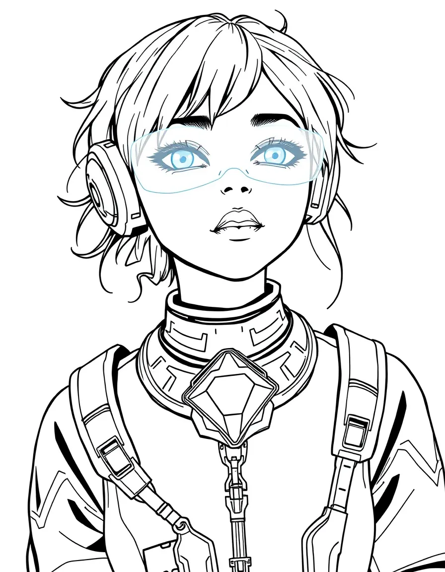 (future) A girl with a futuristic necklace that projects holograms.