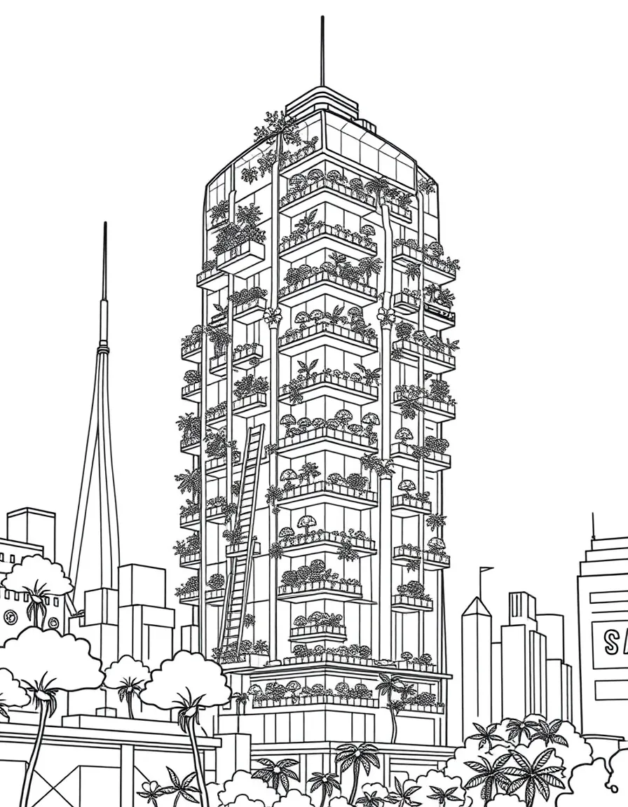 (future) A city with vertical farms on buildings.