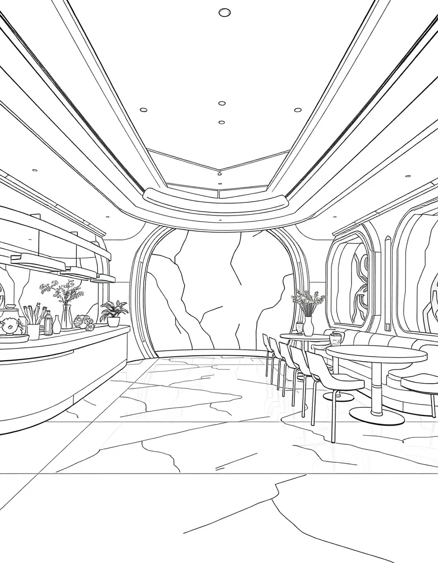 (future) A futuristic restaurant with a transparent floor.