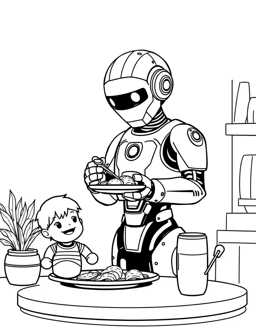 (future) A robot serving a family breakfast.