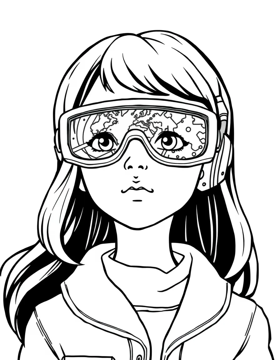 (future) A girl with futuristic glasses that show a map.