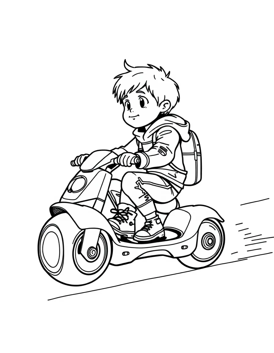 (future) A child riding a personal hoverboard.