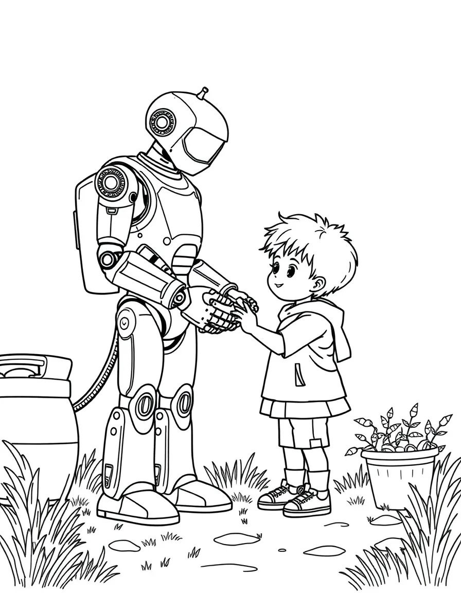 (future) A robot helping a child with their chores.