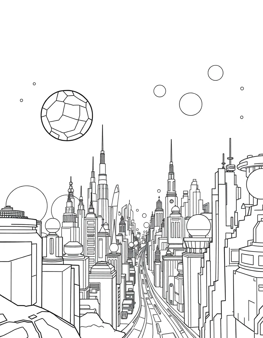 (future) A city with glowing spheres that float.