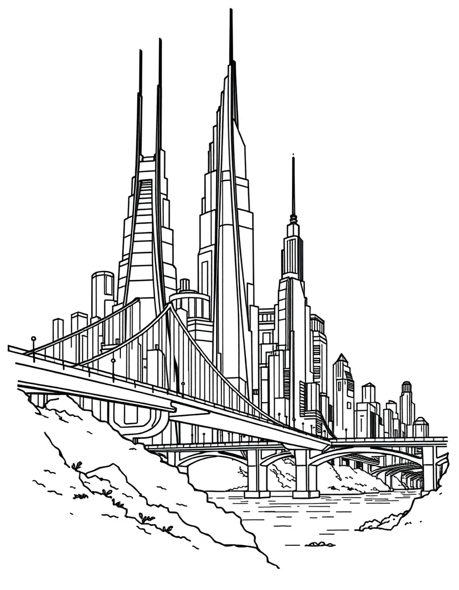(future) A city with bridges made of light.