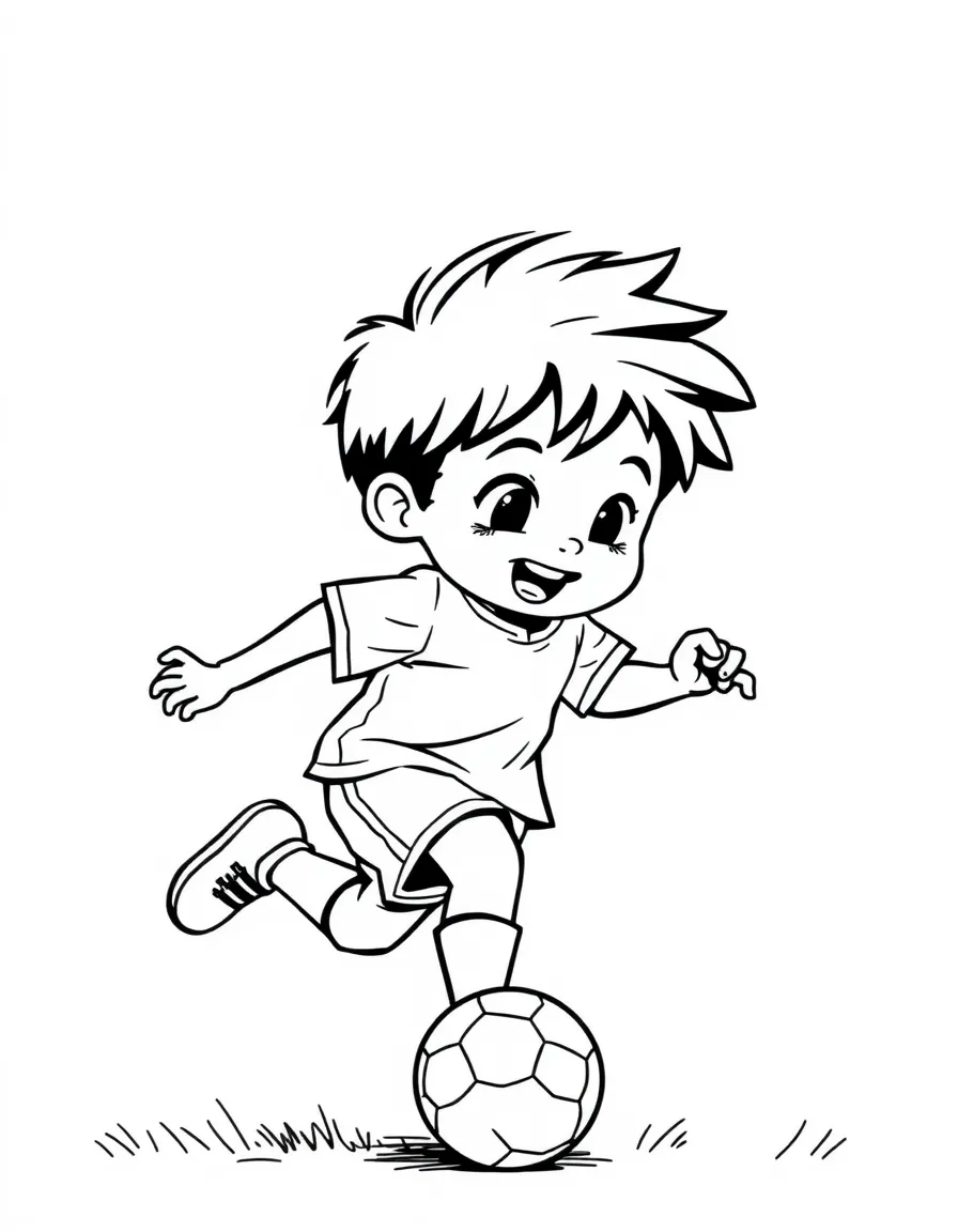 (sports) A child playing soccer