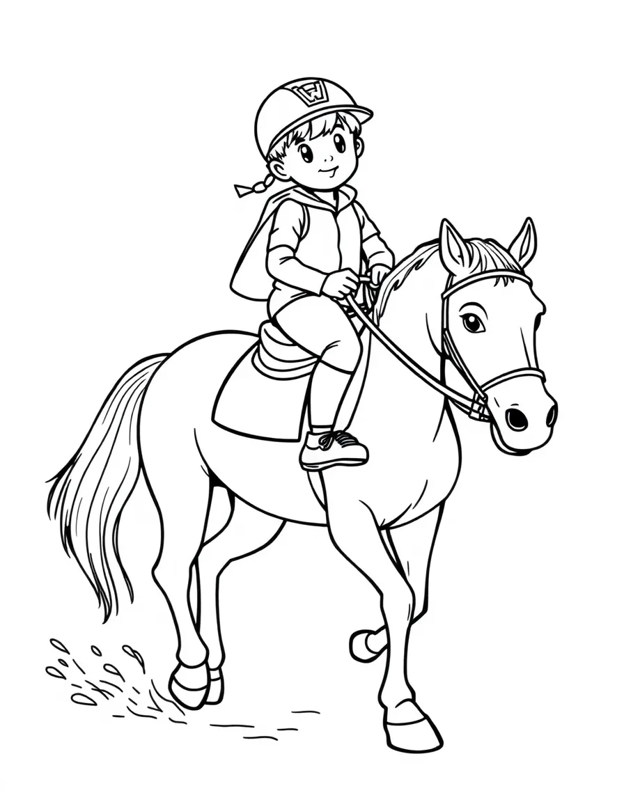 (sports) A child horseback riding