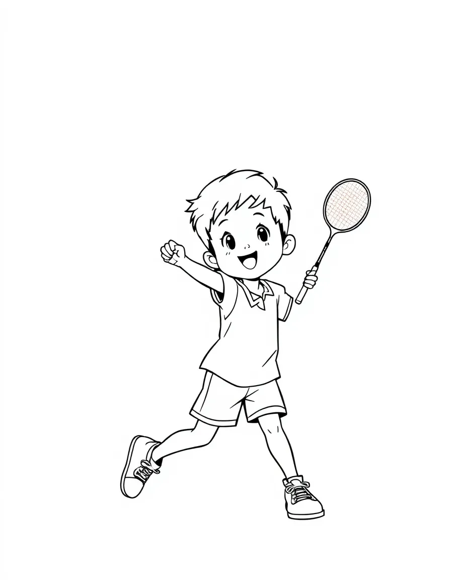 (sports) A child playing badminton