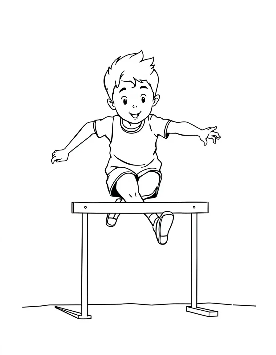 (sports) A child jumping hurdles