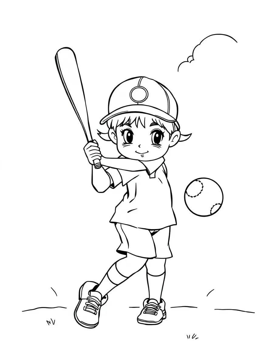 (sports) A child playing softball