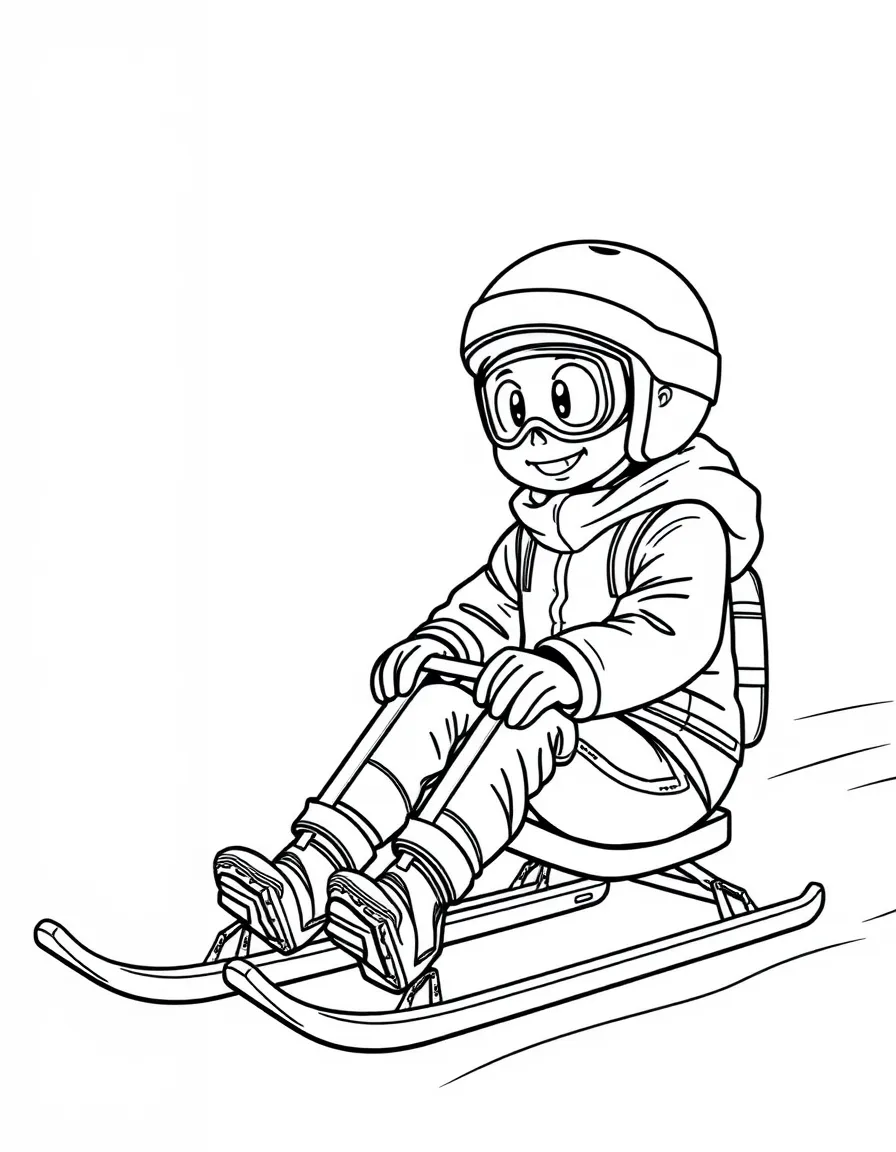 (sports) A child doing skeleton sledding