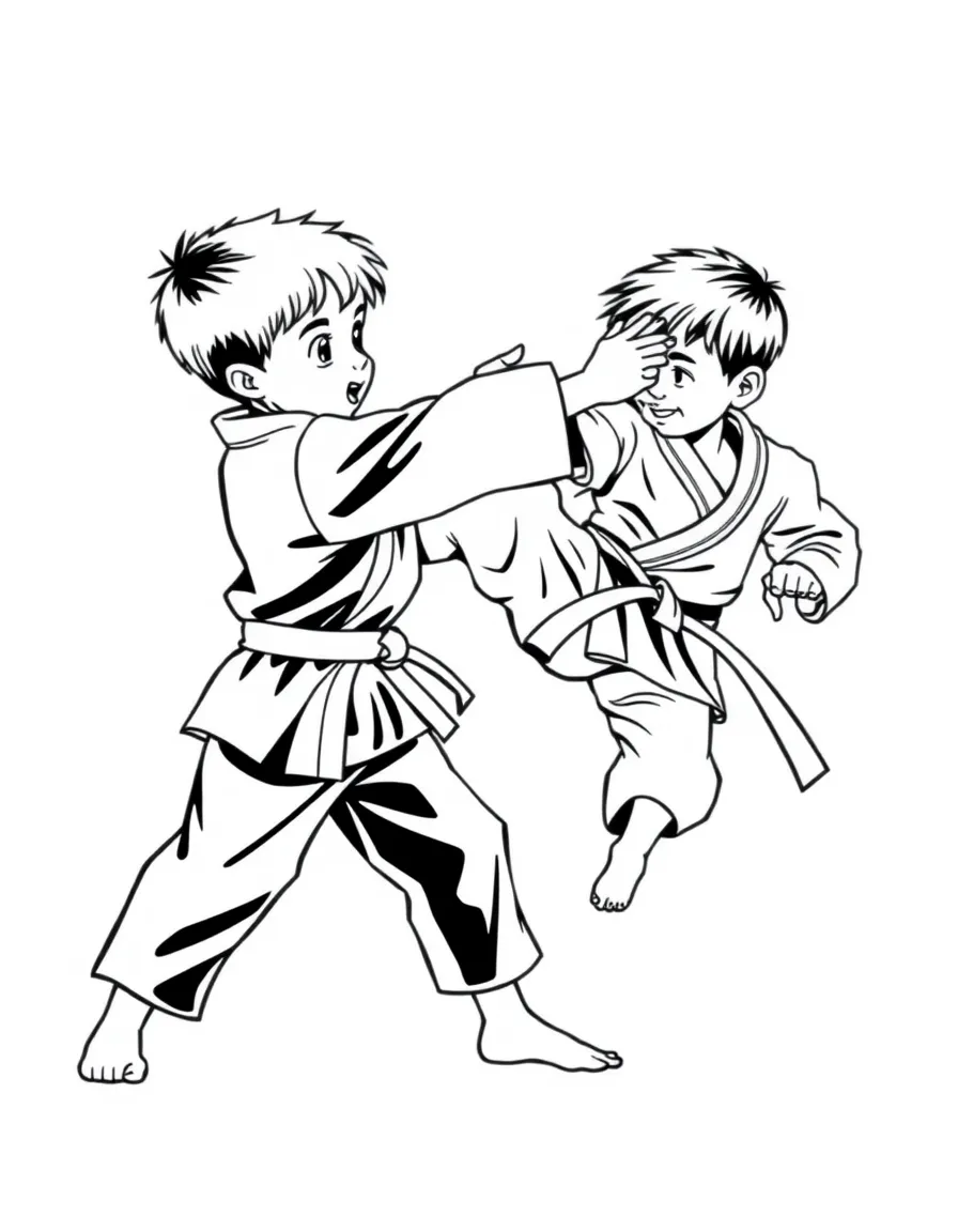 (sports) A child throwing a judo opponent