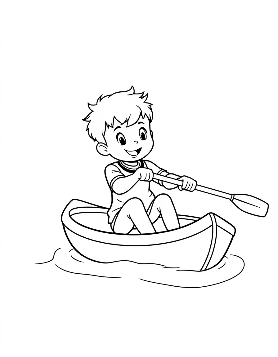 (sports) A child rowing in a boat